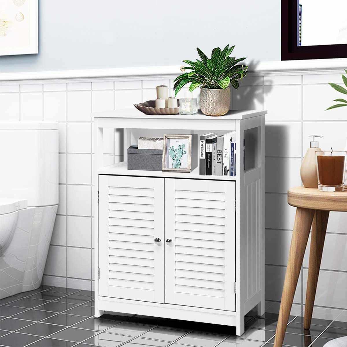 Yaheetech Bathroom Floor Cabinet, Wooden Side Storage Organizer, 4 Drawers  Free-Standing Cabinet for Bathroom/Hallway/Living Room, Gray