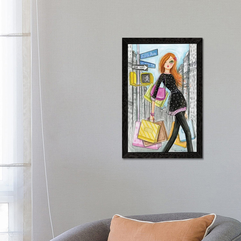 NYC Shopping Fifth by Bella Pilar - Floater Frame Painting on Canvas, Black