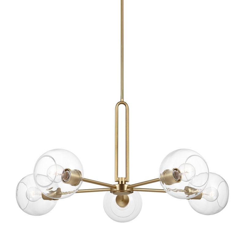 Hanford 5 - Light Dimmable Sputnik Modern Linear Chandelier, Satin Brass