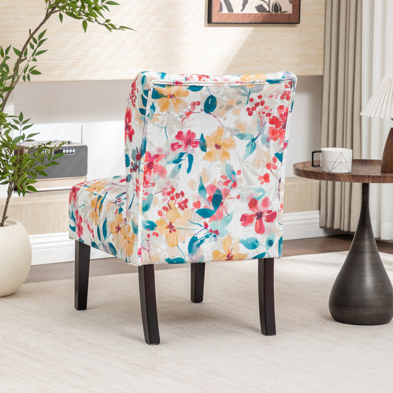 Fauteuil d'appoint contemporain sans accoudoirs Volia Capa en tissu imprimé, Pink/White Vibrant Floral