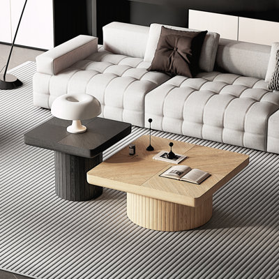 Table basse 2 pièces avec piédestal cylindrique et cannelé