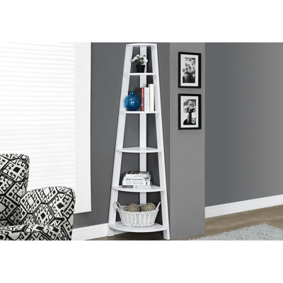 Modern White Living Room - 5 Tier, Corner Optimized Tier Bookcase In Ideal For Corners Bedroom
