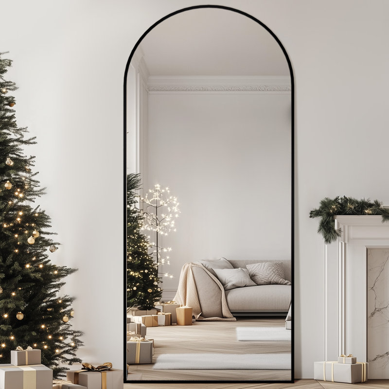 Miroir surdimensionné arqué en métal surdimensionné, Noir, 71 po x 30 po