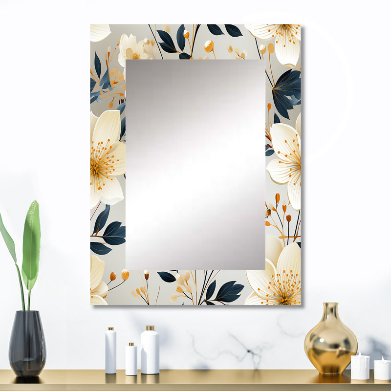 Chauntay Mystic Ivory Reverie Blooms Perfection - miroir mural décoratif floral, miroir de chalet, impression sur métal