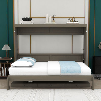 Grand lit escamotable avec coiffeuse, miroir central et 2 tiroirs