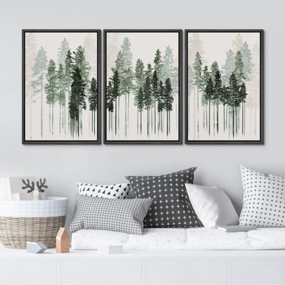 " Pine Tree Watercolor Forest Nature Modern Art Boho Decor Colorful Chic Living Room Bedroom Office " 3 - Pieces