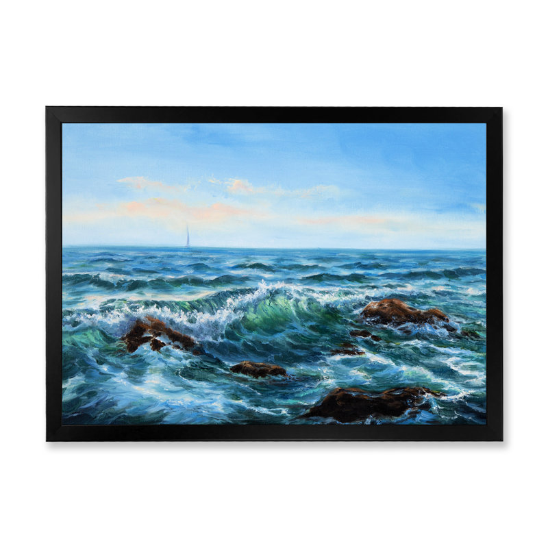 «Waves at Ocean Sea Shore III», reproduction d'art sur toile, Cadre photo noir, H 8 po x l 12 po x P 1 po