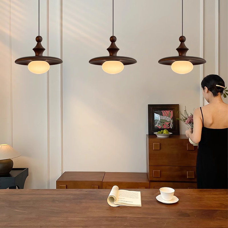42.52"  Retro Brown Walnut Pendant Light