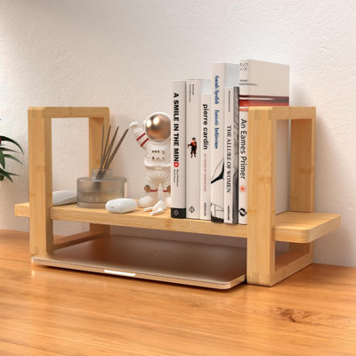 Petit organisateur de bibliothèque de bureau réglable - Étagère de bibliothèque ouverte flexible pour s'adapter autant ou aussi peu que les joints coulissants | Portable, réversible pour classe, dortoir, bureau personnel | Bambou