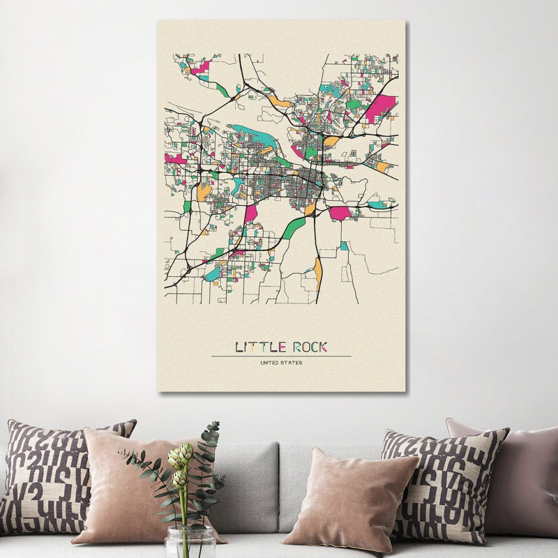 Little Rock, Arkansas Map by Ayse Deniz Akerman - Wrapped Canvas Print, 152.5 cm H x 101.5 cm W
