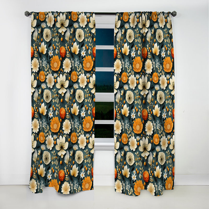 Mod Floral Nostalgia III - Rideau Mid-Century - Rideau occultant géométrique - 1 panneau, L 52 po x L 95 po