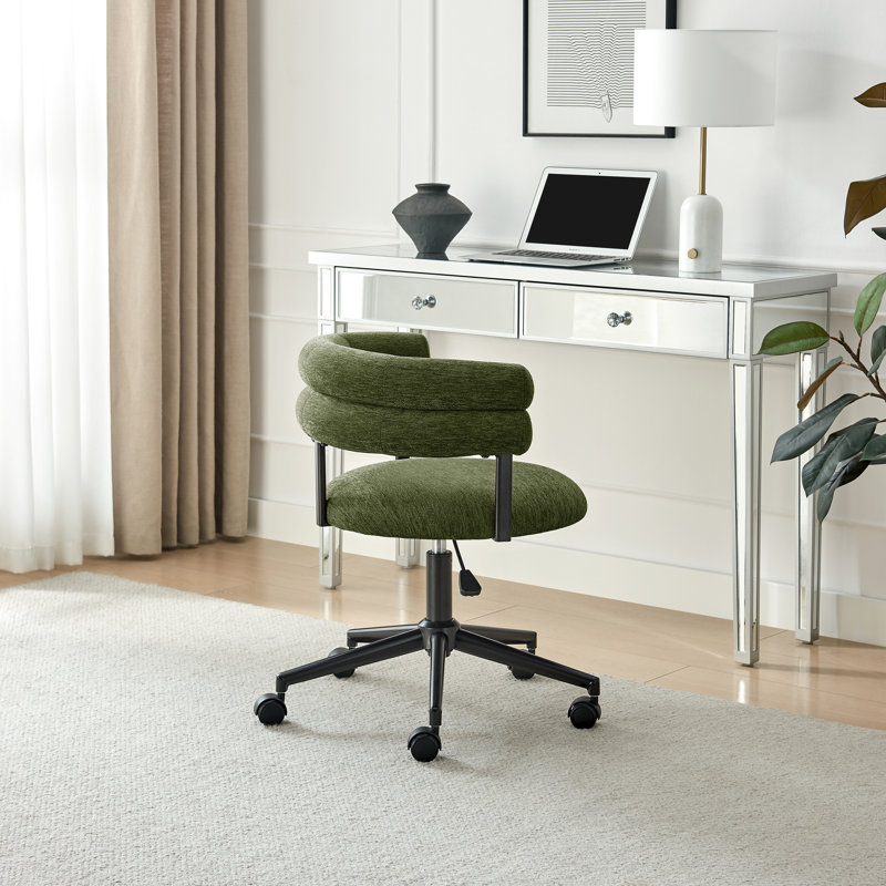 Tarena Upholstered Fabric Swivel Office Chair - Modern Curved Backrest Design, Green