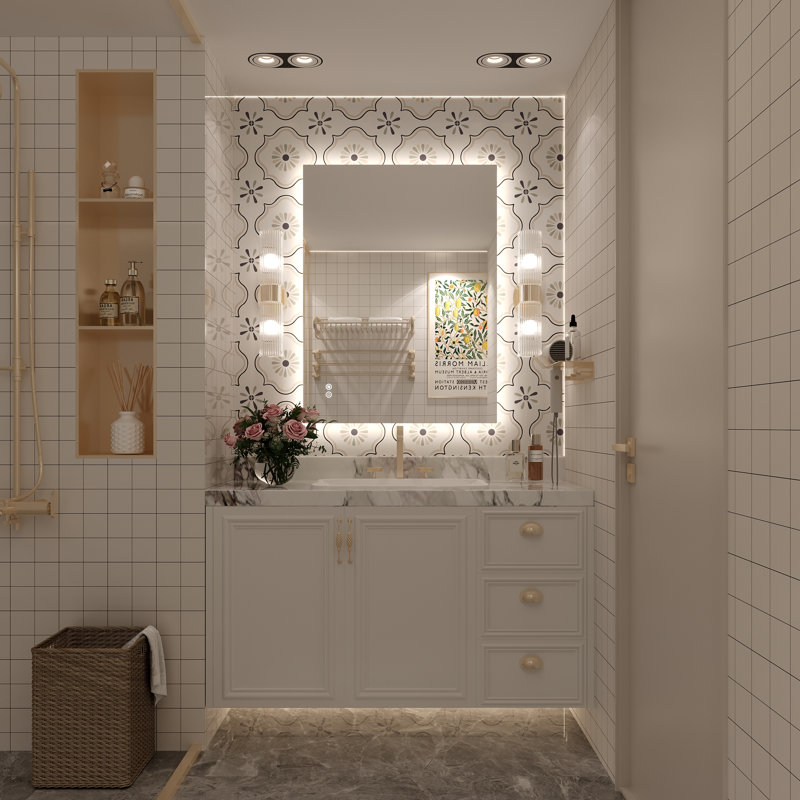Molly Rectangle/Round/Oval LED Anti-Fog Tempered Glass Wall Bathroom Vanity Mirror - UL Certified, 32" x 24", Rectangle