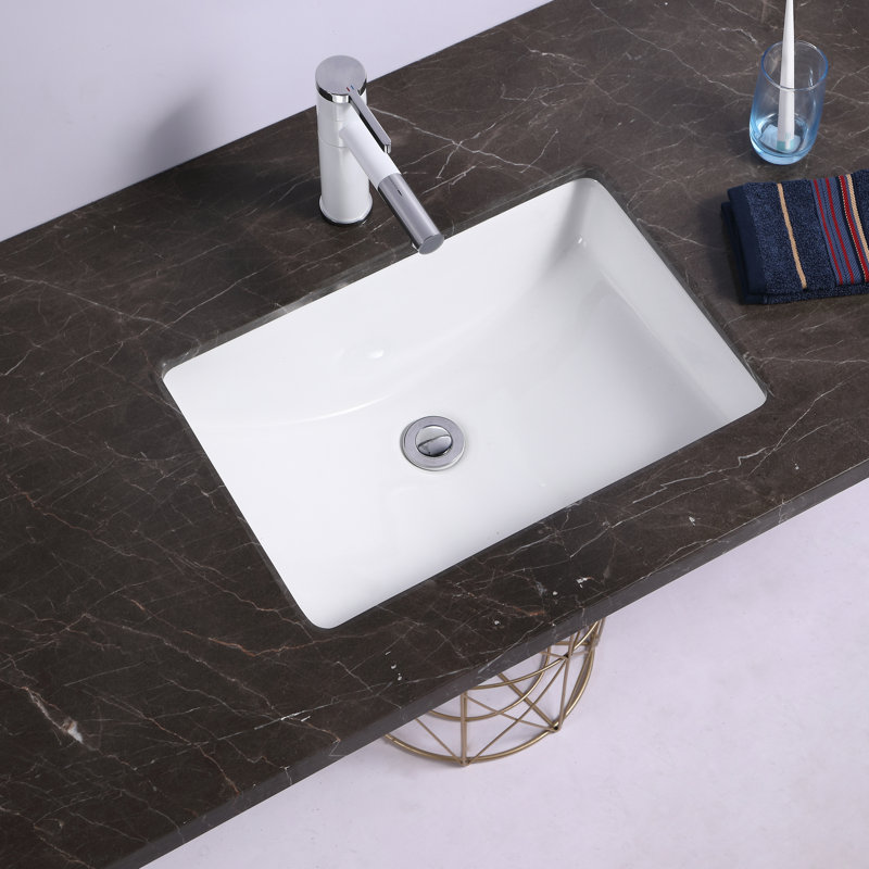 MEJE Lavabo de salle de bain encastré rectangulaire encastré en céramique 21,5 pouces blanc pur