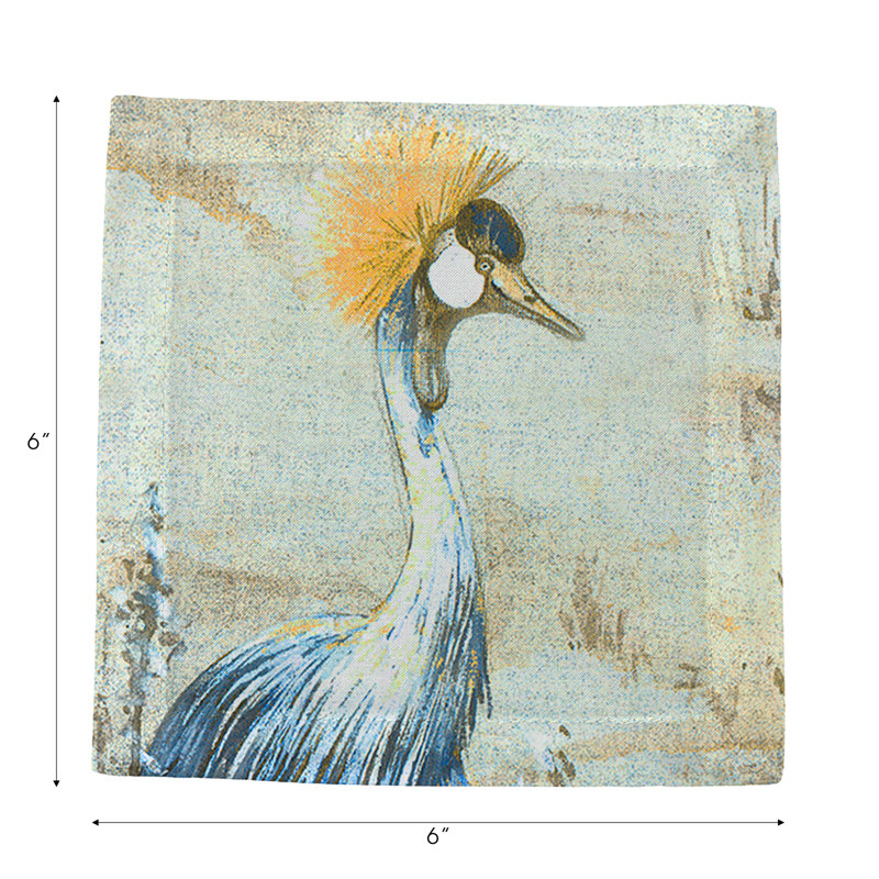 Crested Crane Cotton Sateen Cocktail Napkins, Wheat blue