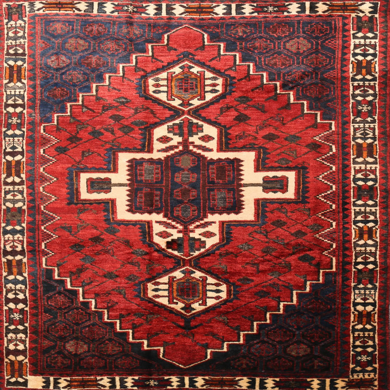 Tapis traditionnel rouge / brun, Rond 6 pi
