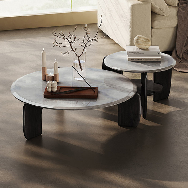Table basse ronde en bois massif de couleur noire