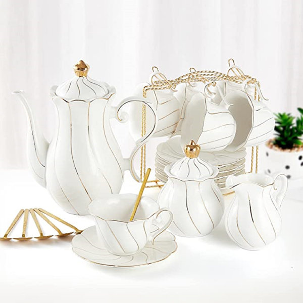 Elegant European Ceramic Glass Teapot Candle Warmer Set for Afternoon Tea  and Fruit Flower Tea