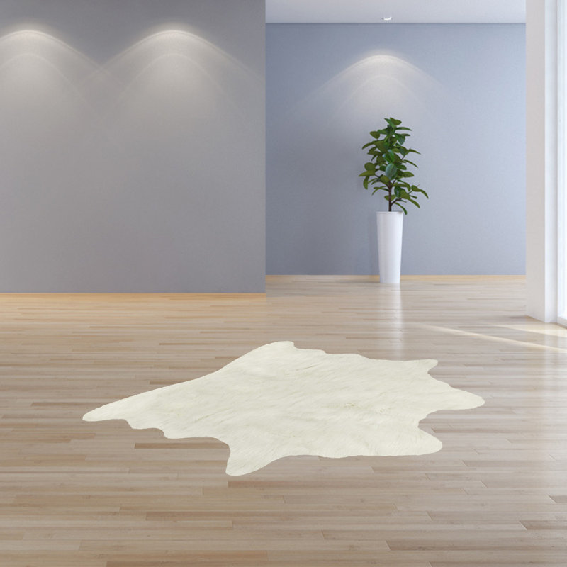 Shela Faux Cowhide White Area Rug, 5' x 8'