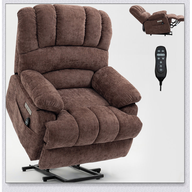 Grand fauteuil inclinable électrique en chenille de 23 po de large à dossier haut avec massage par vibration à 8 points et chauffage lombaire