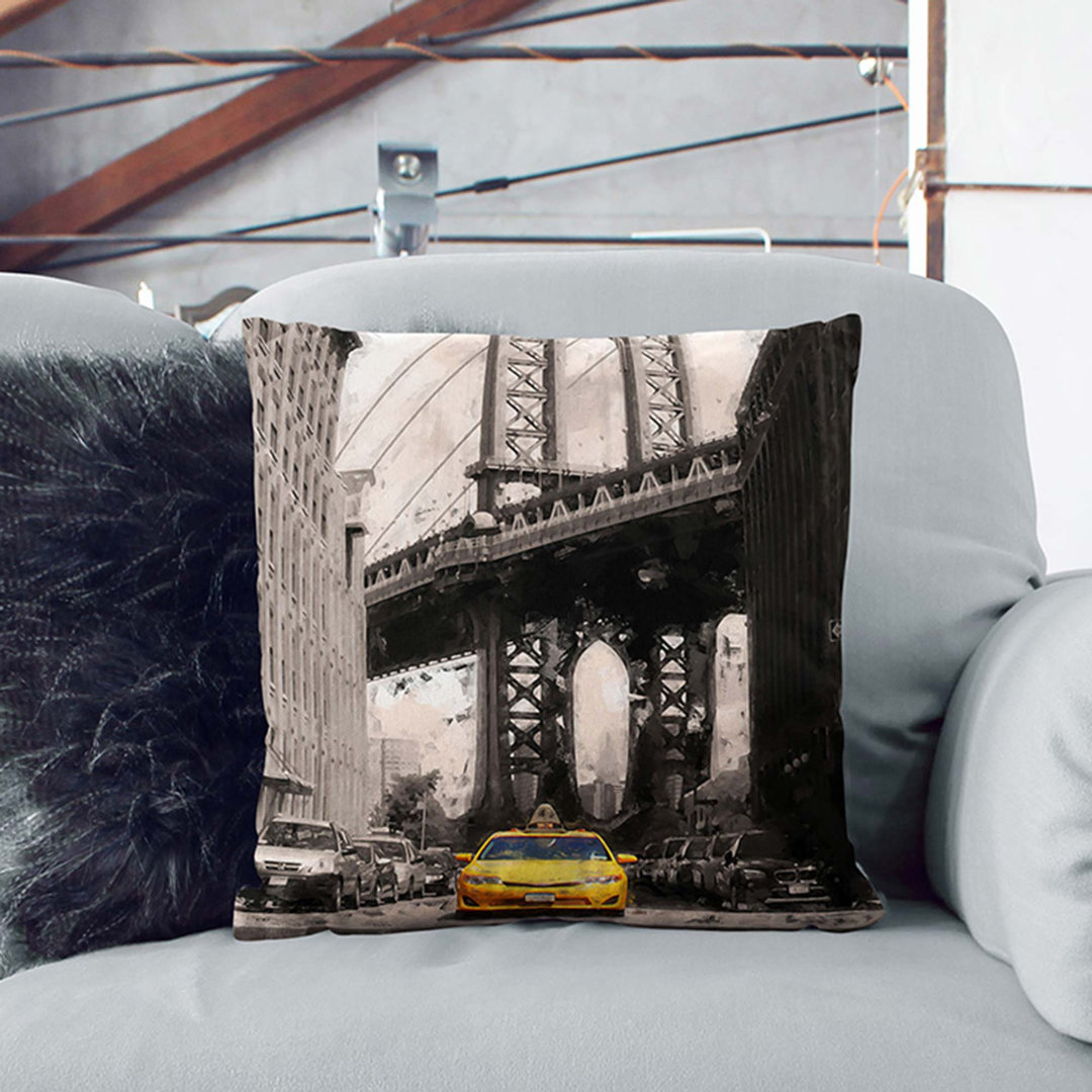 Taxi Cab in New York City in Abstract Cushion with Filling
