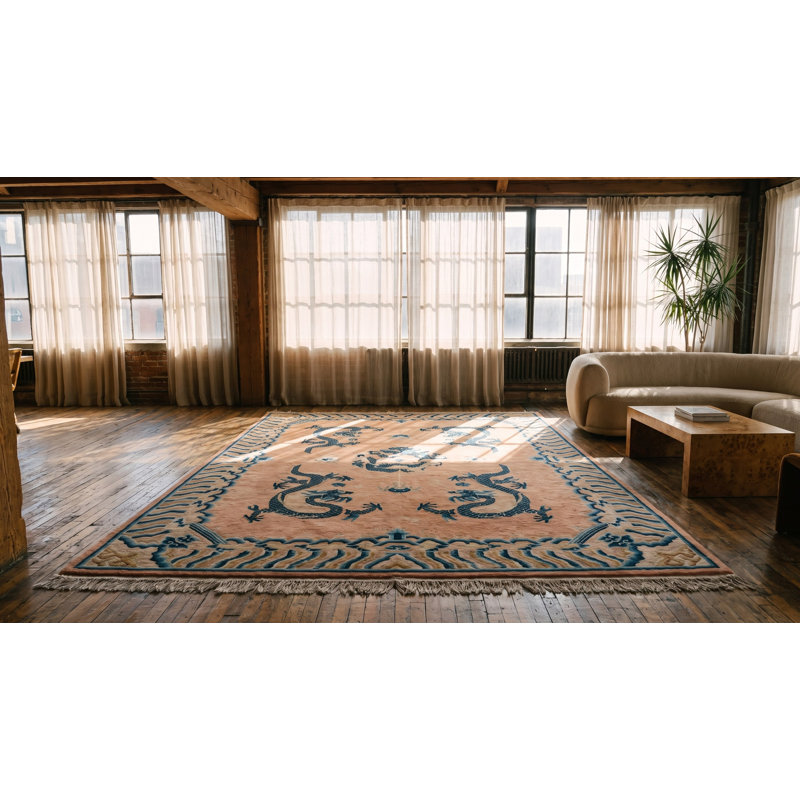Antique 5 Chinese Dragons Wool Pile Hand Knotted Ningxia Rug