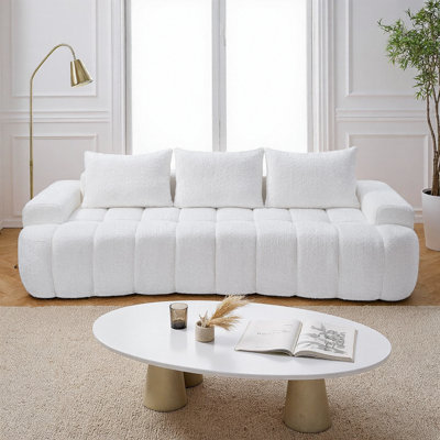 Très grand canapé modulaire incurvé de 100 po à l'avant - Canapé bouclé en forme de nuage compressé avec mousse à haute résilience, aucun assemblage requis - Canapé moderne surdimensionné à 3 places pour salon, appartement - blanc, facile à déplacer et à expédier
