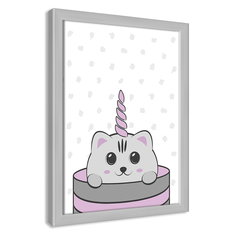 Caticorn I, art encadré, H 14 po x l 10 po x P 1,18 po, Cadre argenté