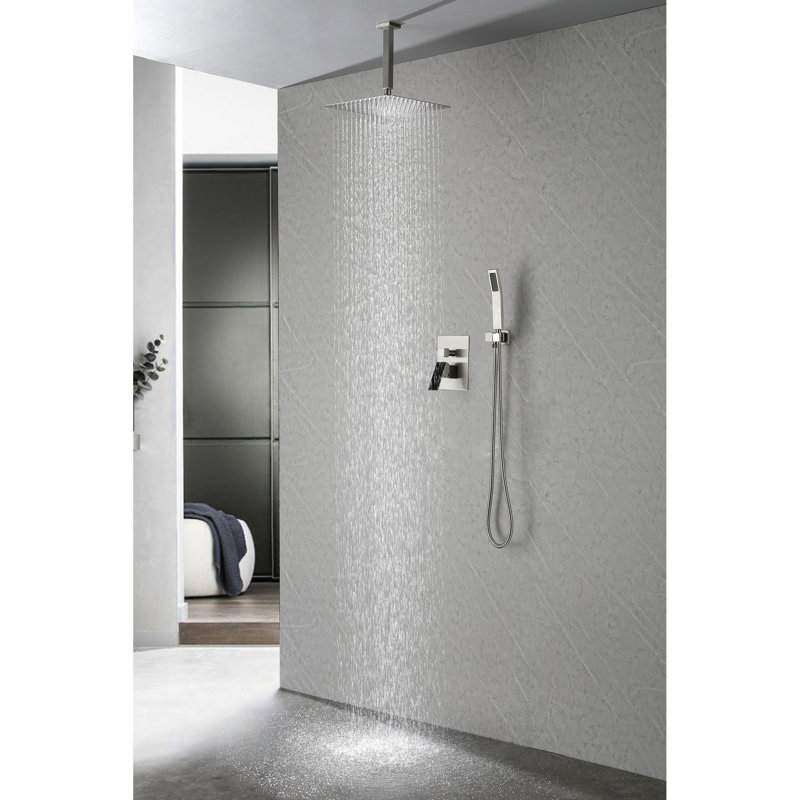 Rain Shower Head In Stainless Steel - Brushed Nickel, High Water Saving, Self-Cleaning, Matches All Standard Arm Installations Nickel Steel, , Connections
