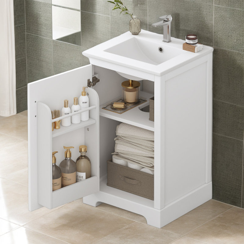 20" Bathroom Vanity with Sink, Bathroom Cabinet with Soft Closing Door, Storage Rack and Adjustable Shelve, White