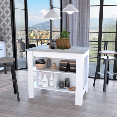 3-Shelf Kitchen Island White And Ibiza Marble, Kitchen Island