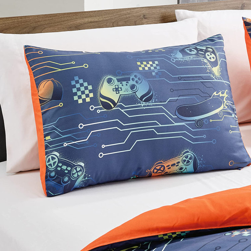 Twin Blue Microfiber Boys' Gamer Comforter Set