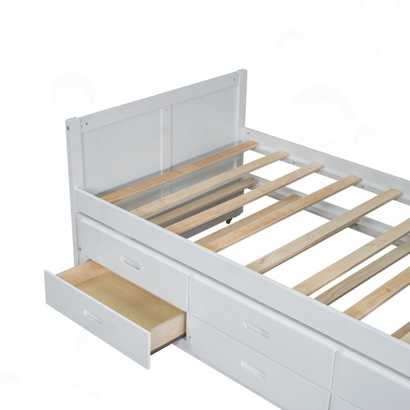 Twin Size Jin with Desk, Storage Shelf, Trundle and 3 Drawers, White