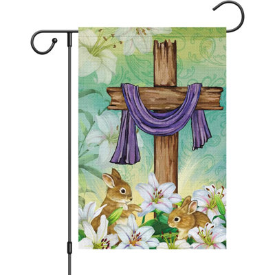 Easter Garden Flag  Double Sided Burlap, Small Vertical Easter Cross Bunny Lilies Garden Yard Flags He Is Risen For Religion Easter Spring Outdoor Outside Decoration (ONLY FLAG)