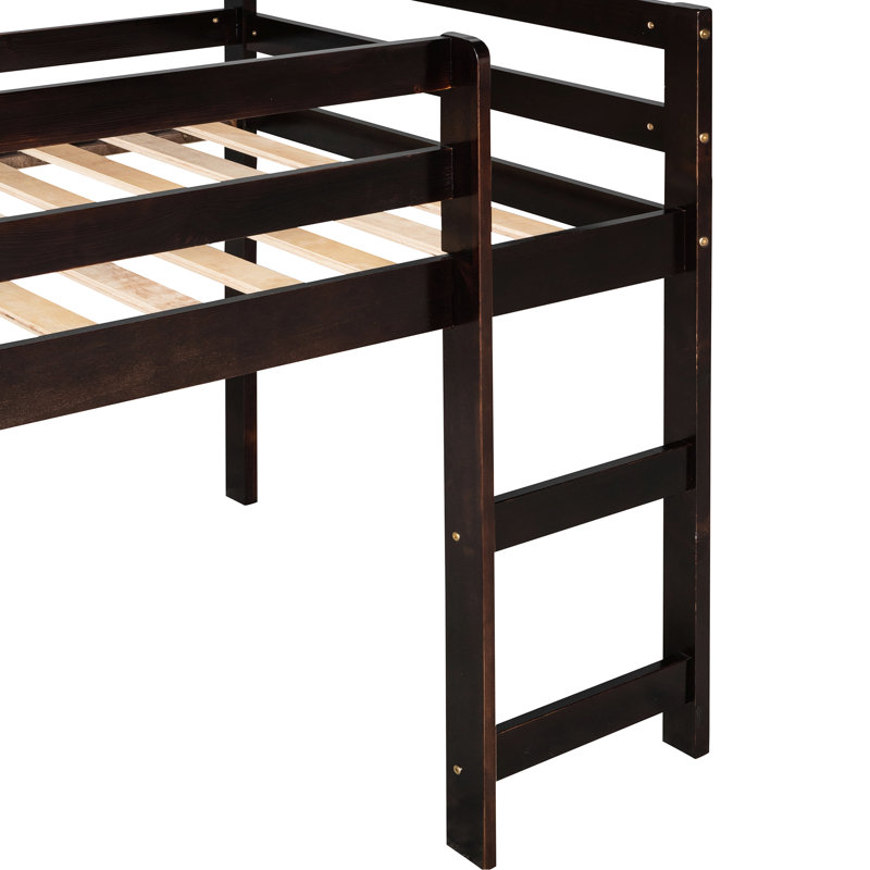 Lit mezzanine simple avec glissade et, couleur, matériau en bois massif, cadre multifonctionnel, structure solide, sans sommier, convient pour 6 pièces, silhouette épurée, pieds, 14 lattes, assemblage facile et aéré