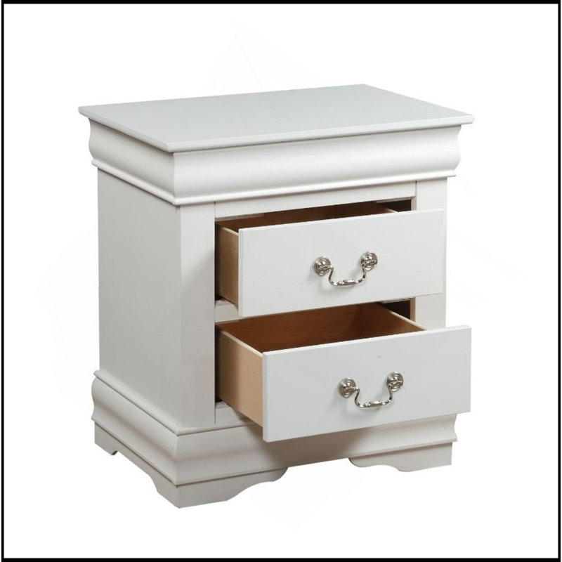 1Pc Traditional Classic Finish 2-Drawers Nightstand Wooden Bedroom Furniture, White