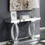 Console de hall d'entrée en acrylique argenté à miroir avec base à piédestal, alliant esthétique et fonctionnalité, console d'entrée stylisée de 14 pouces de profondeur, surface réfléchissante, H 31,46 po x l 47,69 po