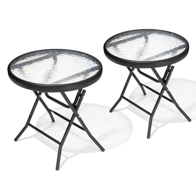 Folded Glass Round Outdoor Side Table, Black, 2