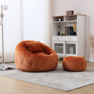 Adult Bean Bag Chair With And Pillow, Suitable For Living Room Bedroom Apartment, Chenille Fabric, 100% Memory Foam, Ergonomic Design, No Installation, 300 Lb Load Comfy Round Footstool Reading