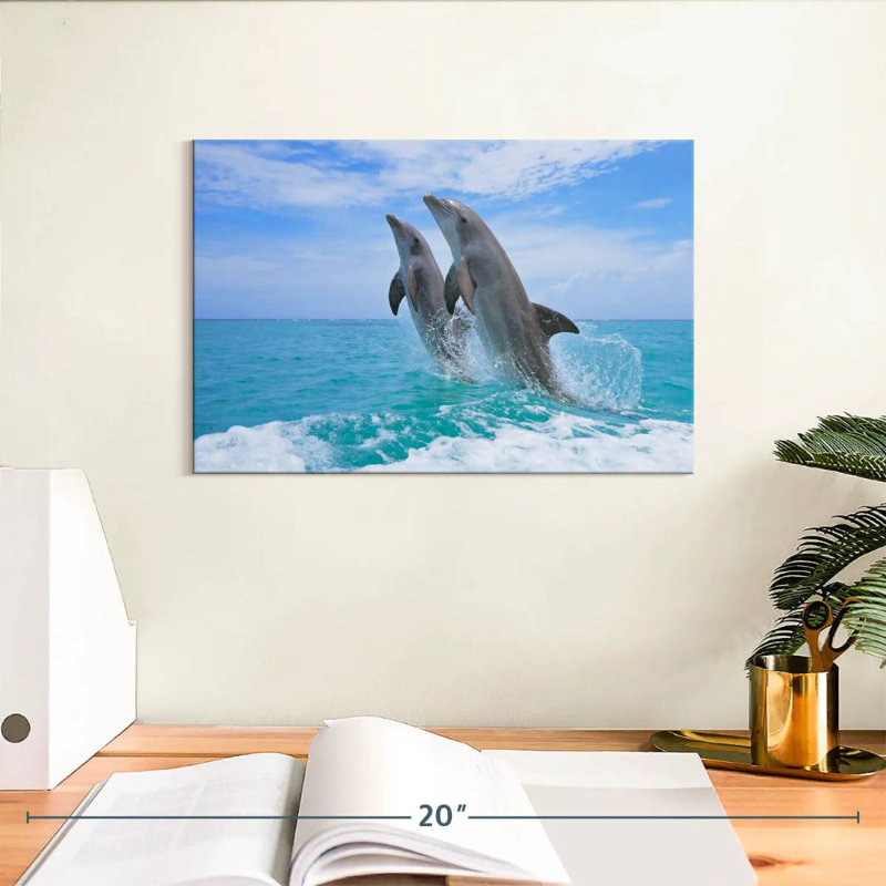 Dolphins Playing At Sea, 8" H x 12" W