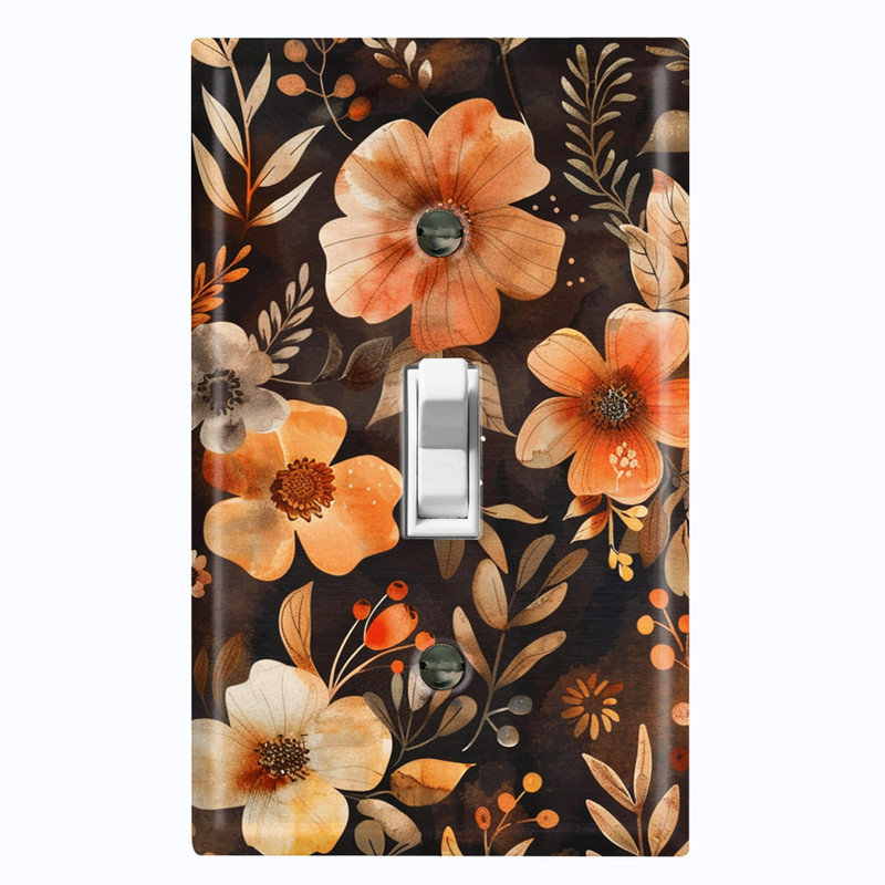 Couvercle de plaque d'interrupteur en métal; Bascule à 1 taille US standard - Fleurs d'automne rustiques
