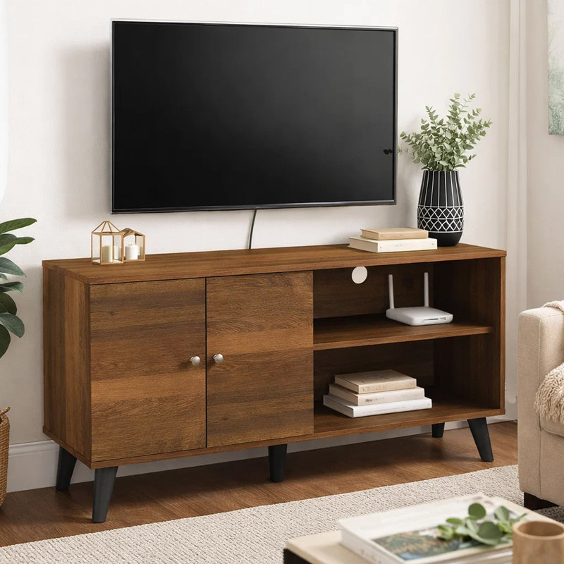 Meuble télé avec tablettes et 2 portes Donna, H 25,6 po x l 47,3 po x P 15,2 po, Brun