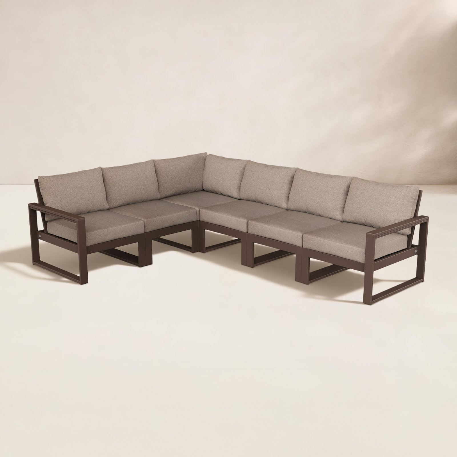 POLYWOOD® Edge 111" Patio Sectional, Spiced Burlap, Mahogany