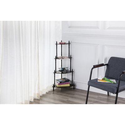 Tablette de coin en bois de 39 po de hauteur avec 4 cercles décoratifs, pierres précieuses, livres, jeux de société en bois composite au fini cerisier pour objets éblouissants