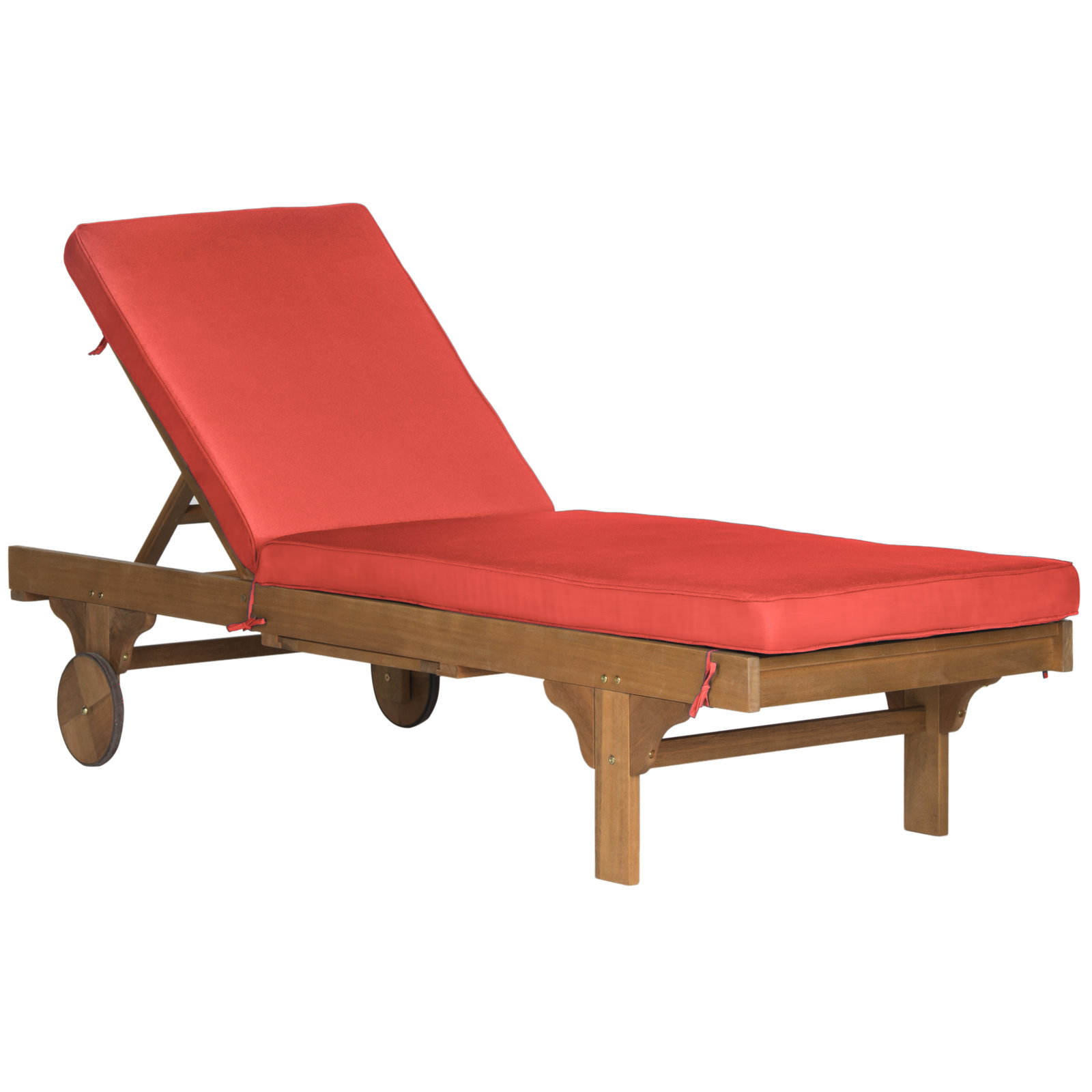 27.6'' Outdoor Eucalyptus Chaise Lounge, Natural, Red