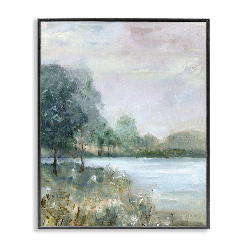 Estampe numérique Serene Riverside View, conception de Sally Swatland, H 20 po x l 16 po, Giclée encadrée noir minuit