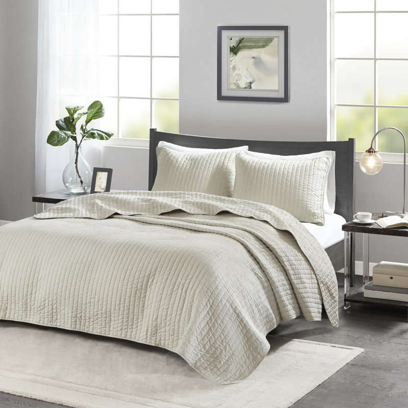 3 pièces de courtepointe très grand / très grand en crème, extérieur en microfibre avec intérieur en coton, réversible pour une literie de repos paisible, repos apaisant