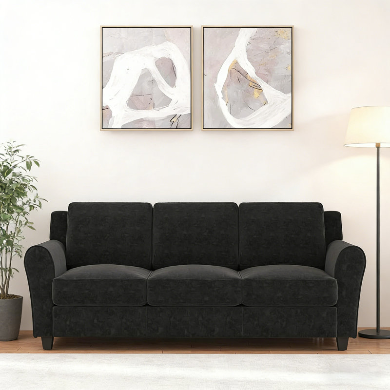 Ensemble de salon 2 pièces en tissu de flanelle moderne, Noir