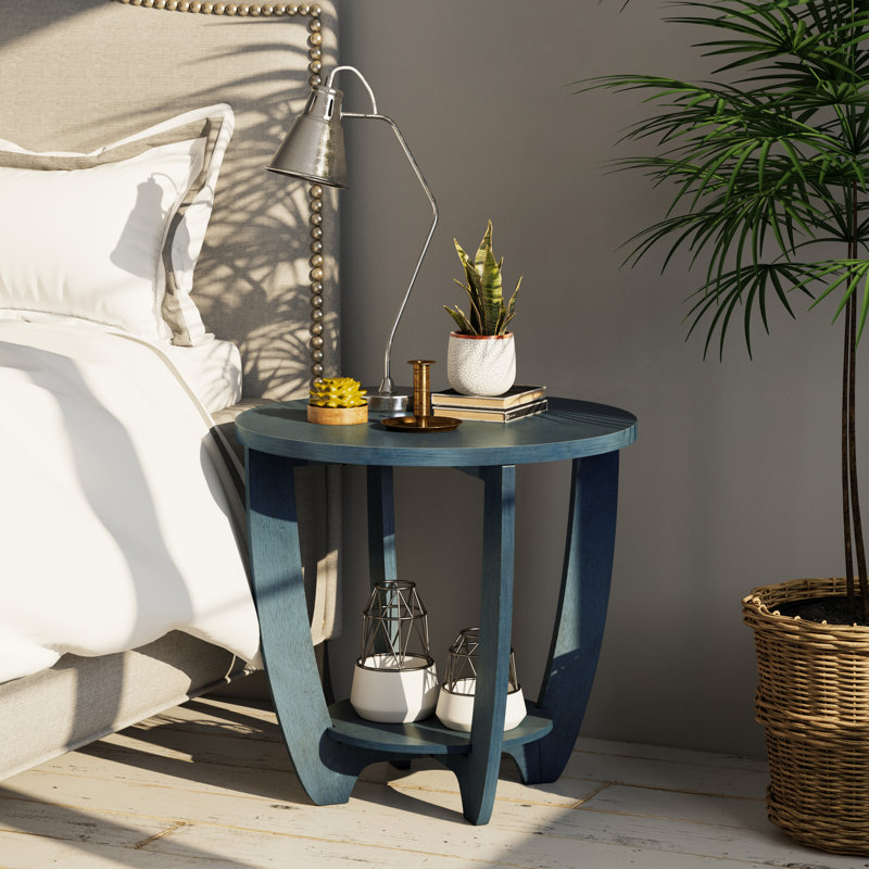 Arch Farmhouse End Table with Storage Shelf, French Country Accent Side Table, Blue, Blue