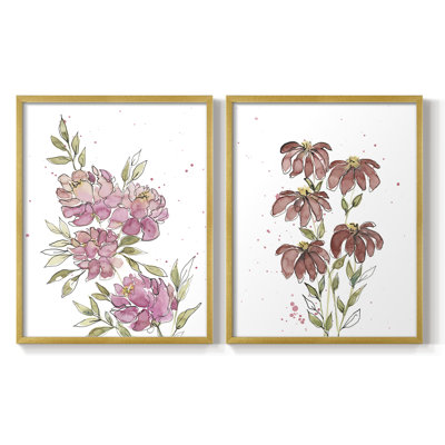 Watercolor Blooms I - reproduction encadrée de qualité supérieure - prête à être accrochée - aucun clou requis - aucun clou requis